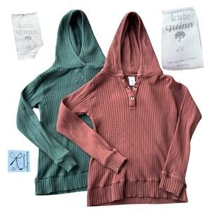 Kate Quinn Cotton Blend 2-CT Hooded Long-sleeve Tees Kids Sz 6Y As-is